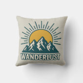 Wanderlust Retro Teal Mountain Sunrise | Hiking クッション (裏面)
