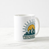 Wanderlust Retro Teal Mountain Sunrise | Hiking コーヒーマグカップ (正面右)