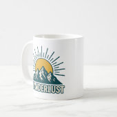 Wanderlust Retro Teal Mountain Sunrise | Hiking コーヒーマグカップ (正面左)