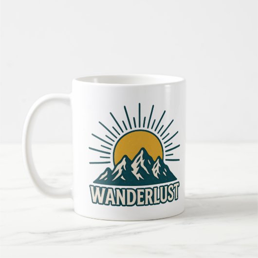 Wanderlust Retro Teal Mountain Sunrise | Hiking コーヒーマグカップ (左)