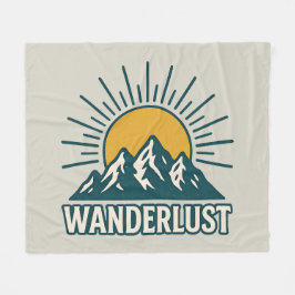 Wanderlust Retro Teal Mountain Sunrise | Hiking フリースブランケット