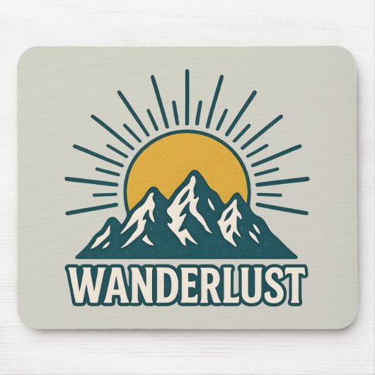 Wanderlust Retro Teal Mountain Sunrise | Hiking マウスパッド (正面)