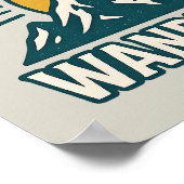 Wanderlust Retro Teal Mountain Sunrise Hiking Art ポスター (角)