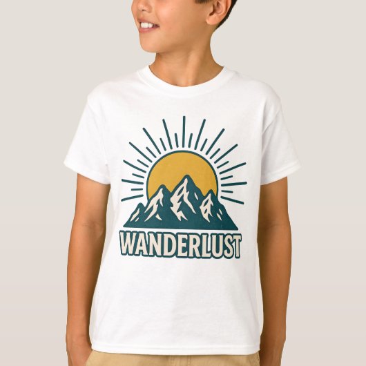 Wanderlust Retro Teal Mountain Sunrise | Hiking Tシャツ (正面)
