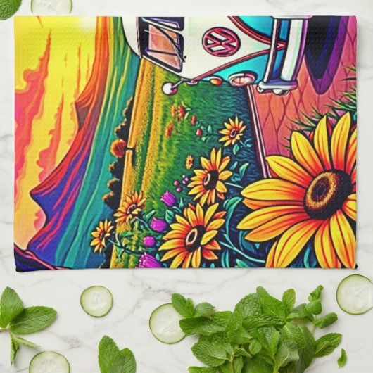 Wanderlust Van Sunset Art キッチンタオル (折り畳み)