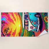 Wanderlust Van Sunset Art ビーチタオル (正面)