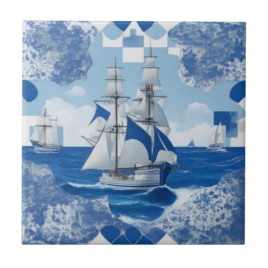Wandfliese, Meer, Segelschiff タイル (正面)