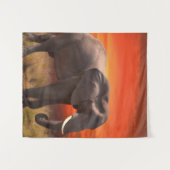 Wandkleed met Afrikaanse olifant en zonsondergang タペストリー (正面(横))
