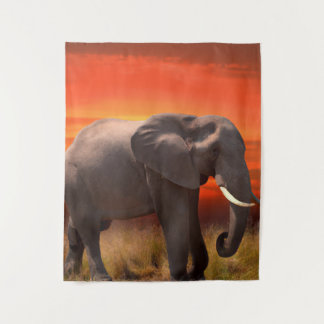 Wandkleed met Afrikaanse olifant en zonsondergang タペストリー