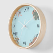 Wanduhr „Pastell Leaf – Pastellblau“ 壁時計 (傾斜)