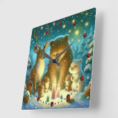 Wanduhr Reh und Bärchen Weihnachten Christmas スクエア壁時計 (傾斜)