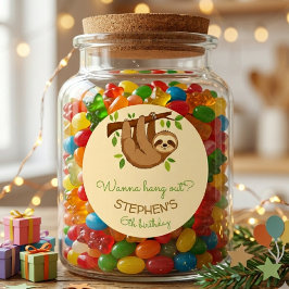 Wanna hang out? sloth kids birthday ラウンドシール