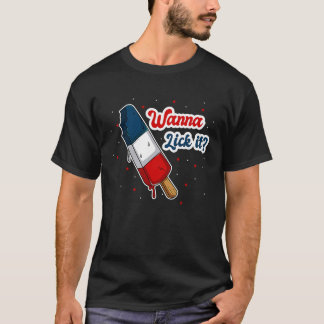 Wanna Lick it4th July Drinks Party Family Friends  Tシャツ