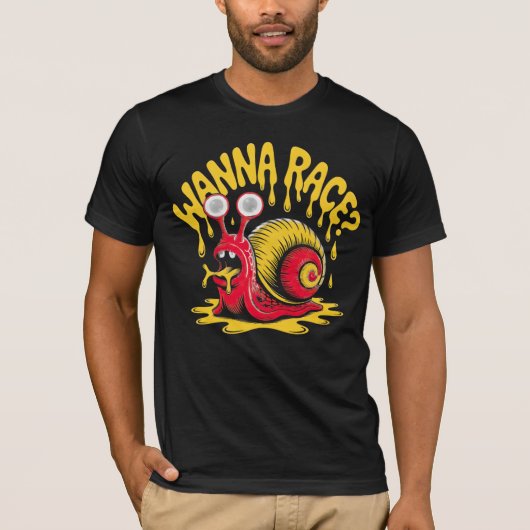 Wanna Race Funny Melting Snail Ironic Dark T-Shirt Tシャツ (正面)
