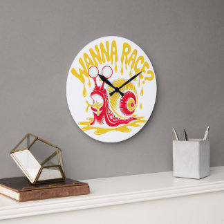 Wanna Race? Funny Melting Snail Ironic Wall Clock ラージ壁時計