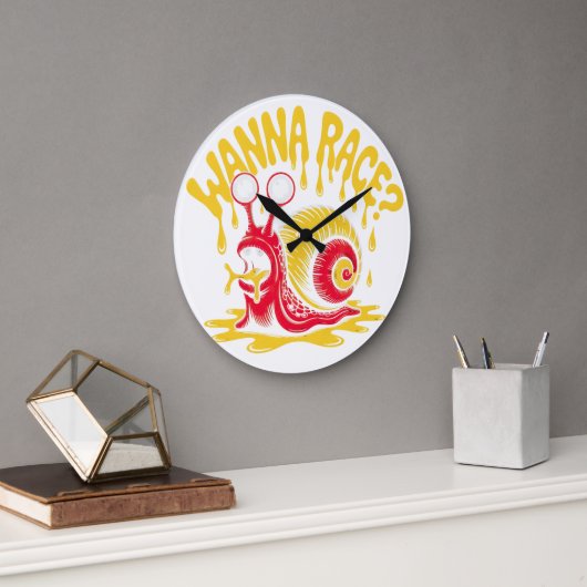 Wanna Race? Funny Melting Snail Ironic Wall Clock ラージ壁時計 (オフィス)
