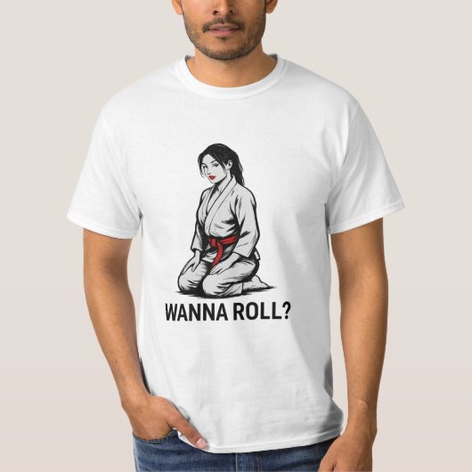 Wanna Roll? – Stylish Judo Girl Art Tee Tシャツ (正面)