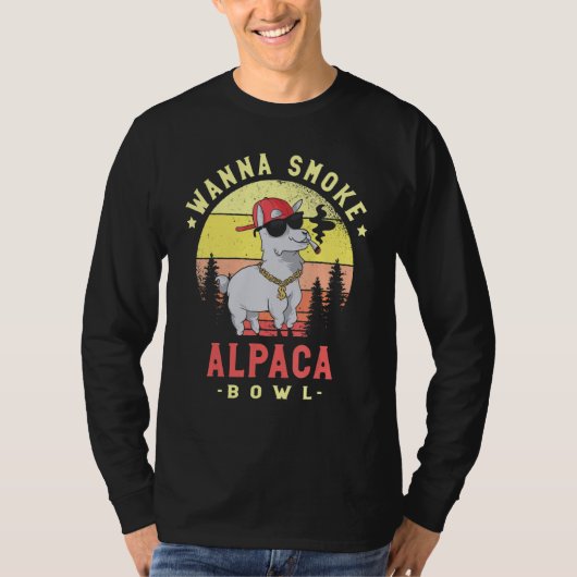 Wanna Smoke Alpaca Bowl Camelid Mammal Alpaca   Tシャツ (正面)