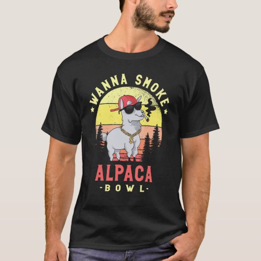 Wanna Smoke Alpaca Bowl Camelid Mammal Alpaca   Tシャツ (正面)