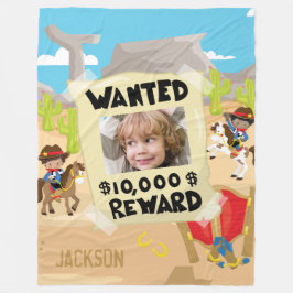 Want Cowboy with Photo and Name, Little Boy フリースブランケット