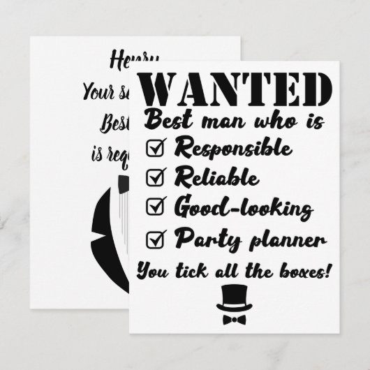 Wanted Best Man Custom Proposal 招待状 (正面/裏面)