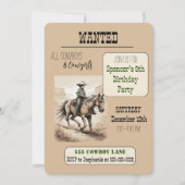 WANTED Cowboy Birthday Party – ライディングカウボーイ 招待状 (正面)