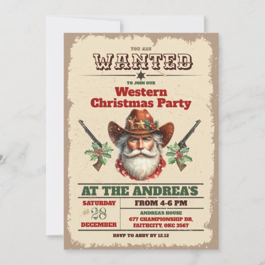 Wanted Cowboy Western Christmas Party 招待状 (正面)