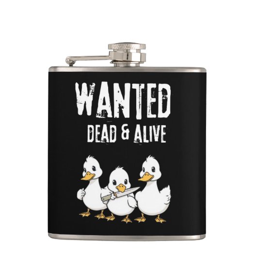 Wanted Dead & Alive Duck おもしろい Cartoon フラスク (正面)