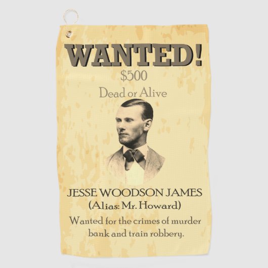 Wanted Outlaw Jesse James Wild West USA ゴルフタオル (正面)