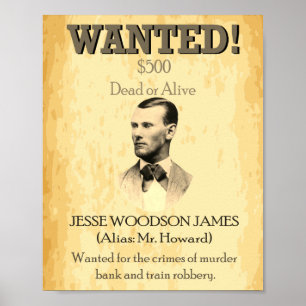 Wanted Outlaw Jesse James Wild West USA ポスター