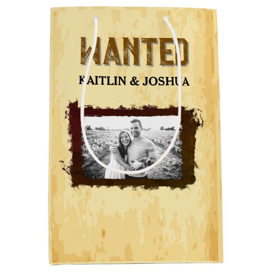 Wanted Poster結婚の🤠カスタム写真 ミディアムペーパーバッグ (正面)