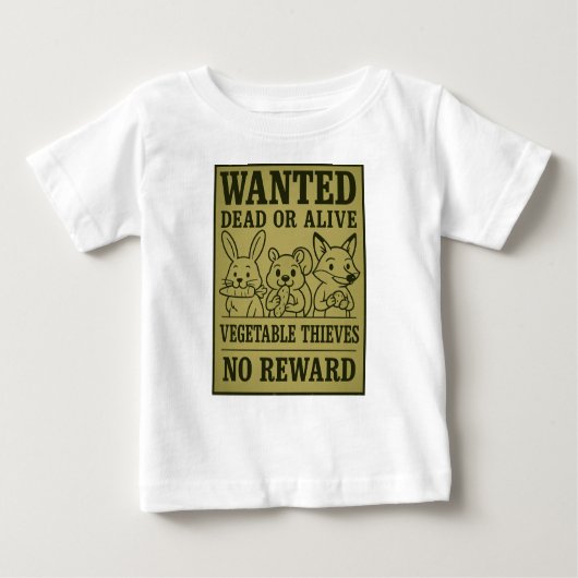 Wanted: Vegetable Thieves – Funny Cute Animal ベビーTシャツ (正面)