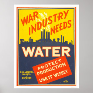 War Industry Water WWII 1943 WPA ポスター