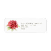 Waratah Wedding floral red green return address ラベル (正面)