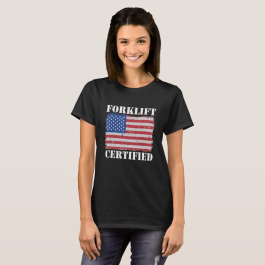 Warehouse American Flag Forklift Operator Forklift Tシャツ (正面フル)