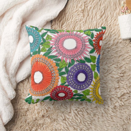 Warliの花のパターン（の模様が）あるな枕 クッション (ブランケット)