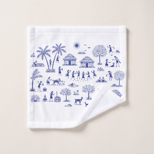 Warli Art Indian Tribal Illustration ウォッシュタオル (ウォッシュタオル)