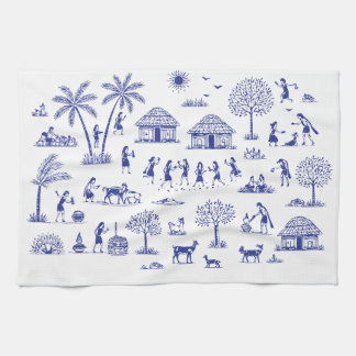 Warli Art Indian Tribal Illustration キッチンタオル
