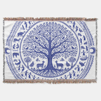 Warli Art Indian Tribal Illustration | Minimalist  スローブランケット