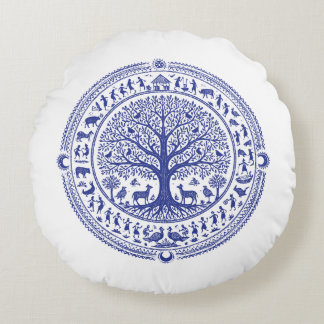 Warli Art Indian Tribal Illustration | Minimalist  ラウンドクッション