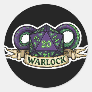 Warlock D20 Class Crest Sticker - Funny D&D Warloc ラウンドシール