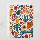 Warm Autumn Floral Folk Art Wedding 招待状 (正面)