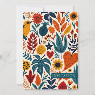 Warm Autumn Floral Folk Art Wedding 招待状