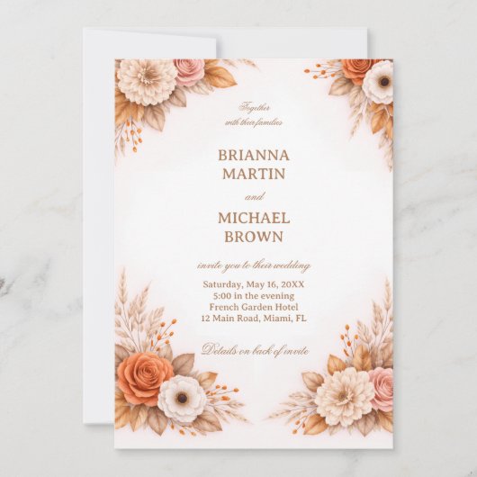 Warm Autumn Floral Frame 招待状 (正面)