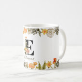 Warm Autumn Floral Monogram 'E' Initial Mug コーヒーマグカップ (正面右)