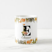 Warm Autumn Floral Monogram 'E' Initial Mug コーヒーマグカップ (中央)