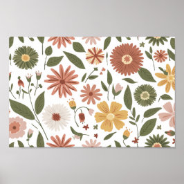 Warm Autumn Floral Pattern with Earthy Tones ポスター