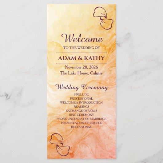 Warm Autumn Marble Wedding Program プログラム (正面)