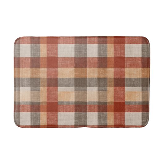 Warm Autumn Plaid Fabric Texture in Rust and Beige バスマット (正面)
