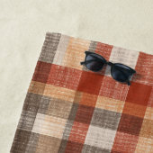 Warm Autumn Plaid Fabric Texture in Rust and Beige ビーチタオル (インサイチュ)